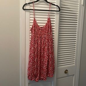 LULUS Red Floral Print Smocked Mini Dress